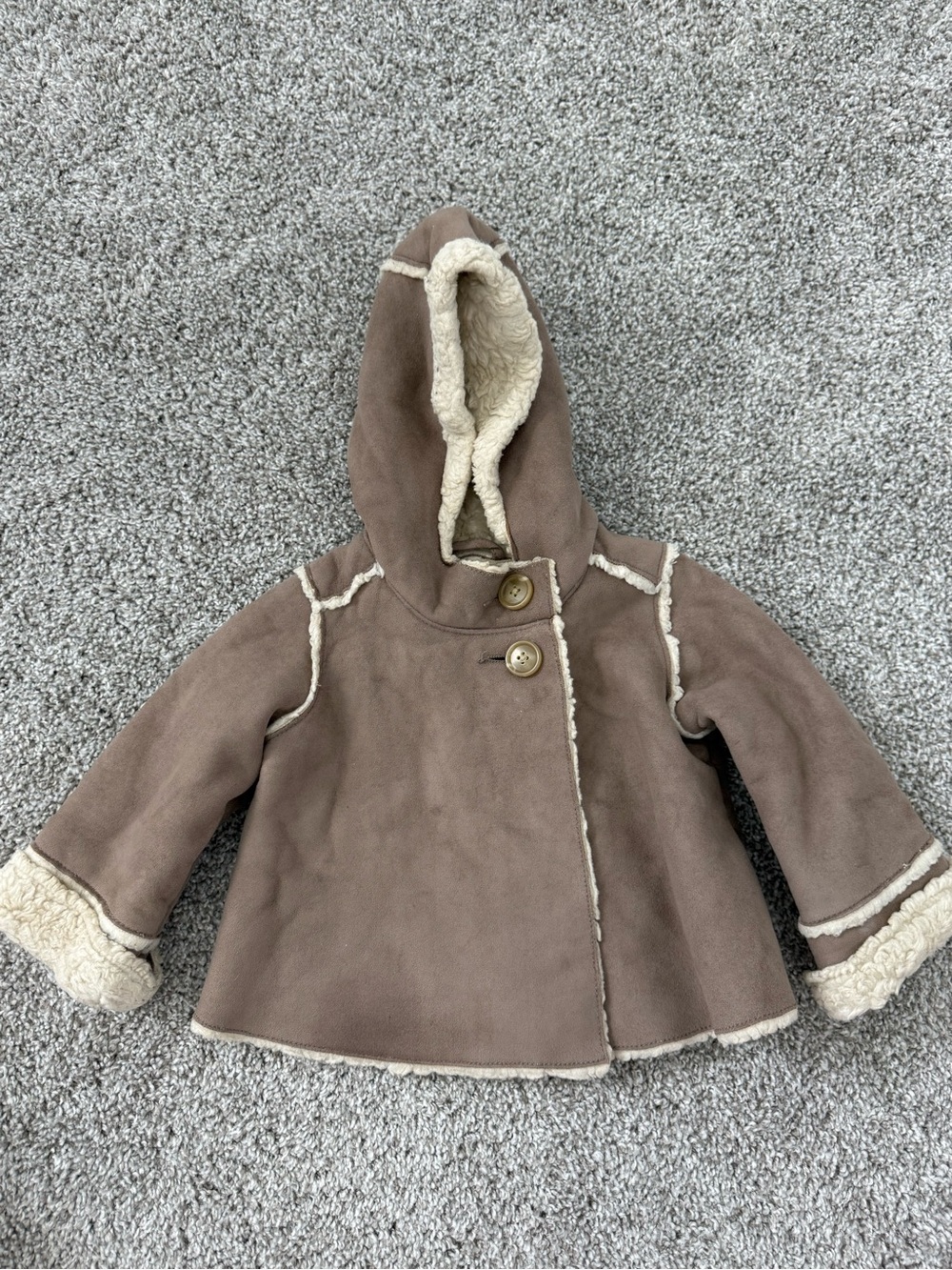 GAP Kids Hooded Faux-Shearling Coat - Taupe & Cream